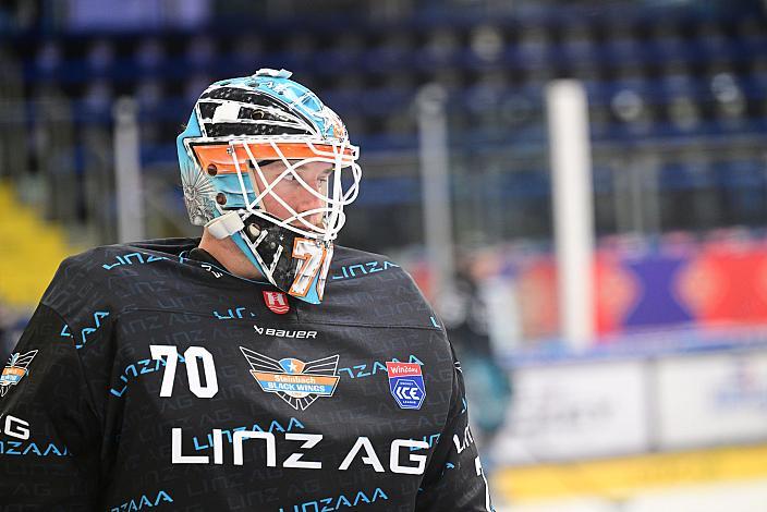 Tormann Dylan Wells (Steinbach Black Wings Linz), 2. Runde ICE, Steinbach Black Wings Linz vs Milano Hockey Club, Linz AG Eisarena 