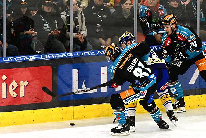 Sean Collins (Steinbach Black Wings Linz), Mark Katic (EC iDM Wärmepumpen VSV), Nico Feldner (Steinbach Black Wings Linz)  Win2Day ICE Hockey League,  Steinbach Black Wings Linz vs  EC VSV,  Linz AG Eisarena 