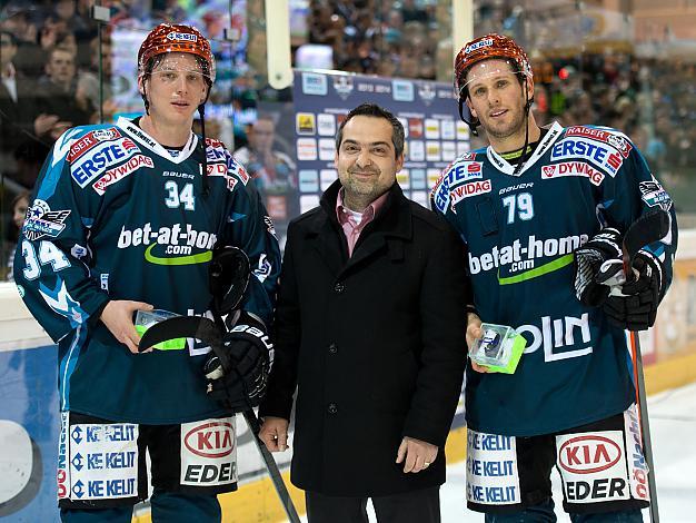 Soieler des Abends, Matthias Iberer und Gregor Baumgartner, EHC Liwest Black Wings Linz vs HCB Suedtirol, Bozen