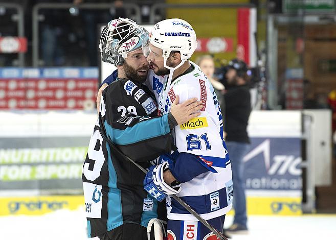 Tormann Michael Ouzas (EHC Liwest Black Wings Linz) und Patrick Spannring (EC Panaceo VSV), EHC Liwest Black Wings Linz vs EC Panaceo VSV