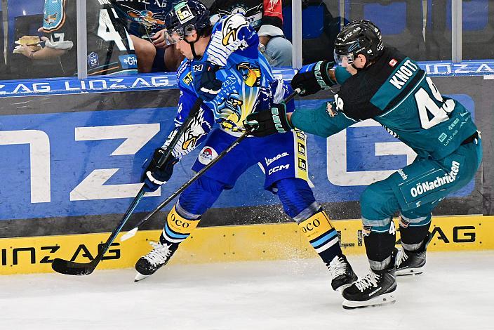 Sean Larochelle (EC iDM Wärmepumpen VSV), Graham Knott (Steinbach Black Wings Linz) Testspiel Steinbach Black Wings Linz vs EC VSV, Linz AG Eisarena 
