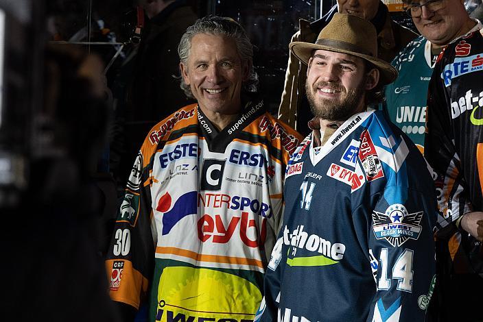 Christian Perthaler, David Franz (Black Wings Legenden) Steinbach Black Wings Linz vs EC ID Wärmepumpen VSV, 47. Runde, Retro Night, ICE Hockey League, Steinbach Black Wings Linz, Linz AG Eisarena 