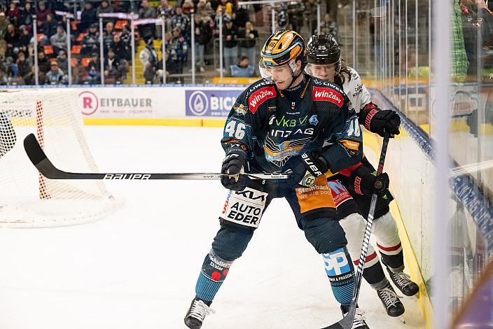 Niklas Würschl (Steinbach Black Wings), Julian Metzler (Bemer Pioneers Vorarlberg), Steinbach Black Wings Linz vs BEMER Pioneers Vorarlberg, ICE Eishockey Liga, Linz AG Eisarena