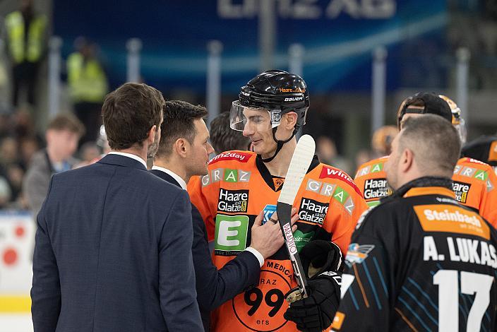Head Coach Philipp Lukas (Steinbach Black Wings Linz), Daniel Oberkofler (Moser Medical Graz 99ers) Steinbach Black Wings Linz vs Moser Medical Graz 99ers, Pre-Play-Offs, 3. Runde ICE Hockey League, Steinbach Black Wings Linz, Linz AG Eisarena 