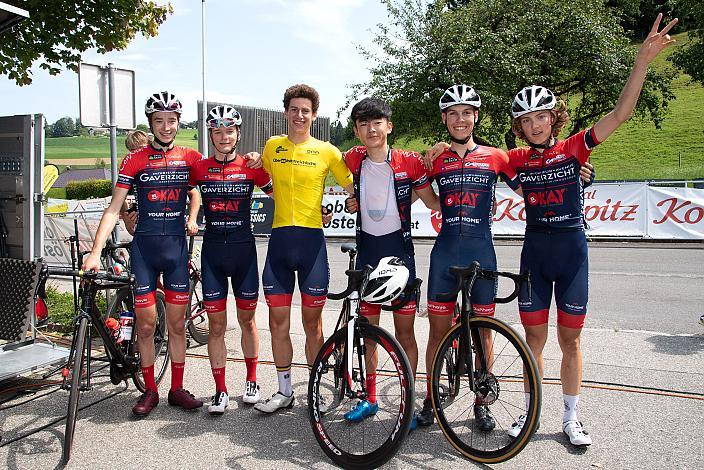 Im Gelben Trikot des Gesamtführenden Alec Segaert (BEL, Gaverzicht Be - Okay) und das Team 46. Int. Keine Sorgen,  Junioren Rundfahrt UCI Kat. MJ 2.1, 3. Etappe Bad Wimsbach/Neydharting - Strass im Attergau