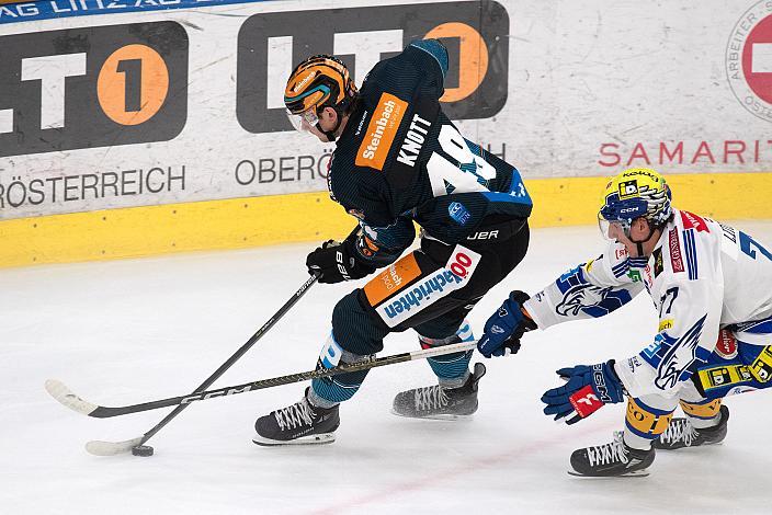 Graham Knott (Steinbach Black Wings Linz), Philipp Lindner (EC iDM Wärmepumpen VSV) Steinbach Black Wings Linz vs EC IDM Wärmepumpen VSV, 2. Runde ICE Eishockey Liga, Linz AG Eisarena