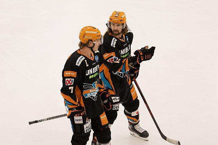 Brian Lebler (Steinbach Black Wings Linz), Kai Kantola (Steinbach Black Wings Linz) Steinbach Black Wings Linz vs HC Tiwag Innsbruck - Die Haie, bet-at-home ICE Hockey League