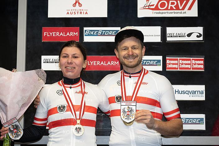 v.l. Nadja Heigl (AUT, KTM Alchemist pb Brenta Brakes), Daniel Federspiel (AUT, Team Felbermayr Simplon Wels) Staatsmeister Ciclocross 2023, Rad Cyclo Cross, ÖSTM/ÖM Querfeldein  Langenzersdorf, Seeschlacht 