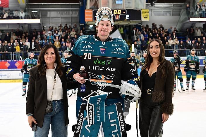 Spieler des Abends, Tormann Dylan Wells (Steinbach Black Wings Linz) 9. Runde ICE, Steinbach Black Wings Linz vs HC Falkensteiner Pustertal, Linz AG Eisarena