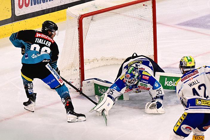 Christoph Tialler (Steinbach Black Wings Linz), Tormann Joe Cannata (EC iDM Wärmepumpen VSV), 5. Runde ICE, Steinbach Black Wings Linz vs EC VSV , Linz AG Eisarena 