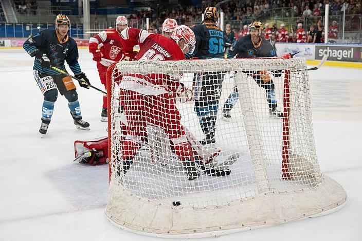 Tormann Maximilian Meier (EC Bad Nauheim), Janis Lachmann (EC Bad Nauheim), Brian Lebler (Steinbach Black Wings Linz), Sean Collins (Steinbach Black Wings Linz) , Stefan Gaffal (Steinbach Black Wings Linz) Testspiel Steinbach Black Wings Linz vs EC Bad Nauheim, Linz AG Eisarena, pre season 