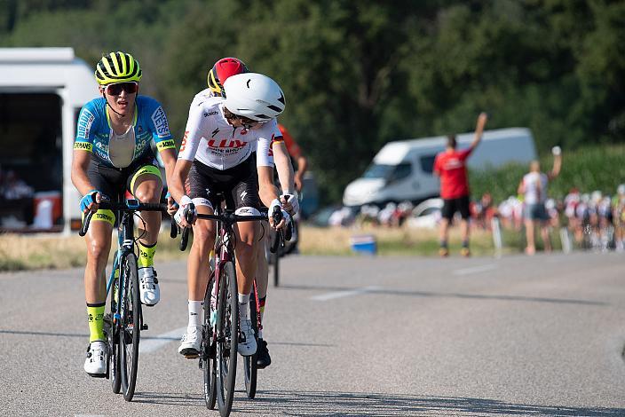 Cederic Abt (GER, Team Deutschland), Kenay De Moyer (BEL, Acrog-Tormans BC), Leo Gullickson (USA, LUX/Sideshow p/b Specialized) 46. Int. Keine Sorgen,  Junioren Rundfahrt UCI Kat. MJ 2.1, 1. Etappe Haid/Ansfelden - Marchtrenk