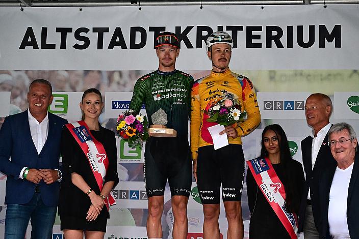 Sieger Loic Bettendorff (LUX, Hrinkow Advarics), 3. platz Alexander Konychev (ITA, Team Vorarlberg),  Herren Elite, U23, Road Cycling League Austria, Altstadt Kriterium Graz