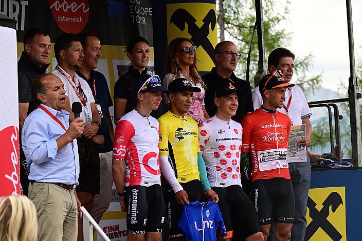 Die Trikots Aaron Dockx (BEL, Alpecin-Deceuninck Development Team), Edgar David Cadena (MEX, Petrolike), Josef Dirnbauer (AUT, Cycling Team Schwingshandl), Riccardo Zoidl (AUT, Hrinkow Advarics) 4. Etappe St.Florian /Asten - Hinterstoder/Höss 15. Int. Raiffeisen OÖ-Radrundfahrt UCI Kat. 2.2