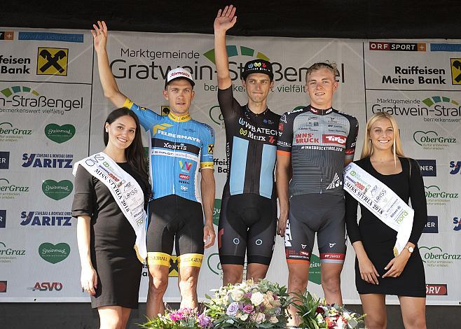 Siegerpodest GP Judendorf Strassengel v.l. 2. Platz Riccardo Zoidl (AUT, Team Felbermayr Simplon Wels), Sieger Maciej Paterski (POL, Wibatech Merx 7R), 3. Platz Georg Zimmermann (GER, Tirol Cycling Team)