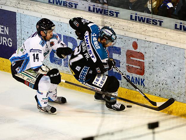 #21 Philipp Lukas, Linz und #14 Tamas Pozsgai, Szekesfehervar, EHC Liwest Black Wings Linz vs SAPA Fehervar AV19