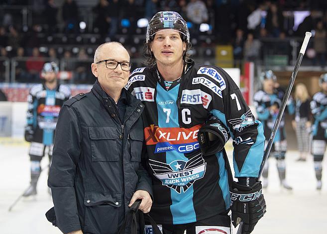 Brian Lebler (EHC Liwest Black Wings Linz) Spieler des Abends EHC Liwest Black Wings Linz vs HC TWK Innsbruck Die Haie