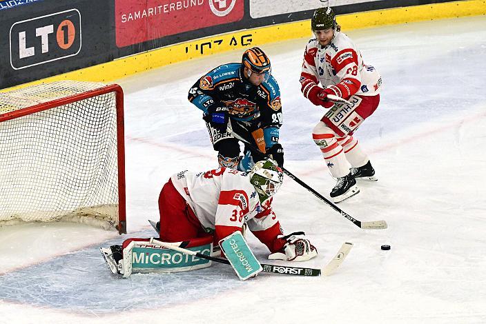 Tormann Samuel Harvey (HCB Suedtirol Alperia), Julian Pusnik (Steinbach Black Wings Linz), Cole Hults (HCB Südtirol Alperia)  Win2Day ICE Hockey League,  Steinbach Black Wings Linz vs  HCB Südtirol Alperia,  Linz AG Eisarena 