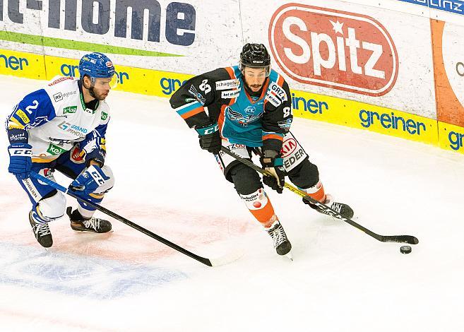 Sebastian Zauner (EC GRAND Immo VSV), Julian Pusnik (Black Wings 1992) Black Wings Linz vs EC VSV, Eishockey, Bet at Home ICE Hockey League