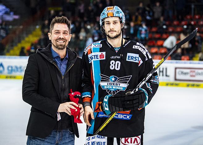 Spieler des Abends Julian Pusnik (EHC Liwest Black Wings Linz), Eishockey,  EHC Liwest Black Wings Linz vs AV 19 Szekesfehervar