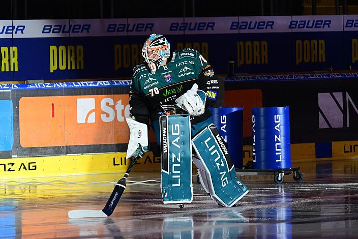 Tormann Dylan Wells (Steinbach Black Wings Linz) 3. Runde ICE, Steinbach Black Wings Linz vs Olimpija Ljubljana, Linz AG Eisarena 
