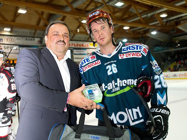 Spieler des Abends Rob Hisey, Linz, EHC Liwest Black Wings Linz vs HC Orli Znojmo