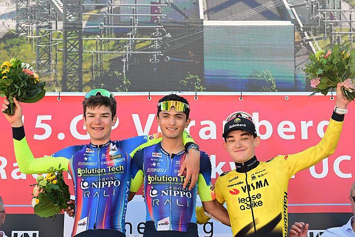 Podest, 2. Platz Alexandre Balmer (SUI, Solution Tech NIPPO Ral), Sieger Santiago Umba (COL, Solution Tech NIPPO Rali), 3.Platz Patryk Goszczurny (POL,Team Visma  Lease a Bike Development), Herren Elite, U23, Road Cycling League Austria, 15. GP Vorarlberg