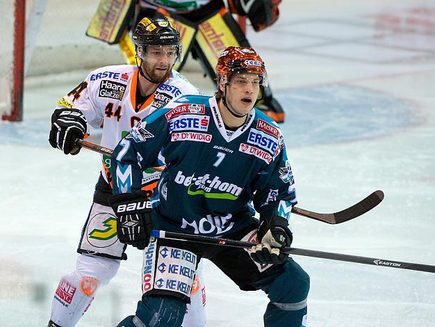 Brian Lebler, Linz und Olivier Latendresse, Graz, EHC Liwest Black Wings Linz vs MOSER MEDICAL GRAZ99ers