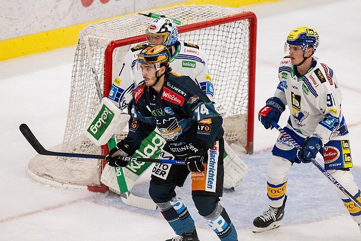 Nico Feldner (Steinbach Black Wings Linz), Niklas Wetzl (EC iDM Wärmepumpen VSV) Steinbach Black Wings Linz vs EC IDM Wärmepumpen VSV, 2. Runde ICE Eishockey Liga, Linz AG Eisarena