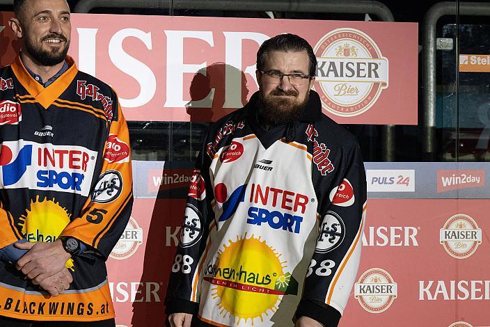 Philipp Wieltsch (Black Wings Legende), Alexander Holzleitner v, Steinbach Black Wings Linz vs EC ID Wärmepumpen VSV, 47. Runde, Retro Night, ICE Hockey League, Steinbach Black Wings Linz, Linz AG Eisarena 