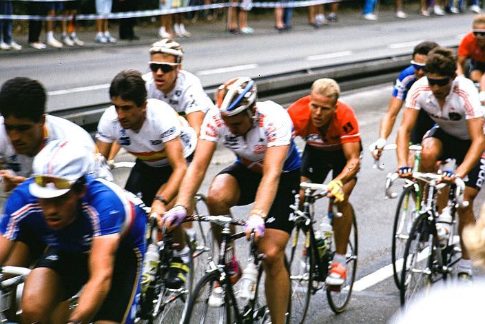 v.l. Miguel Indurain (ESP), Harald Maier (AUT), Herren Profi Rennen, Strasse WM Stuttgart, 1991