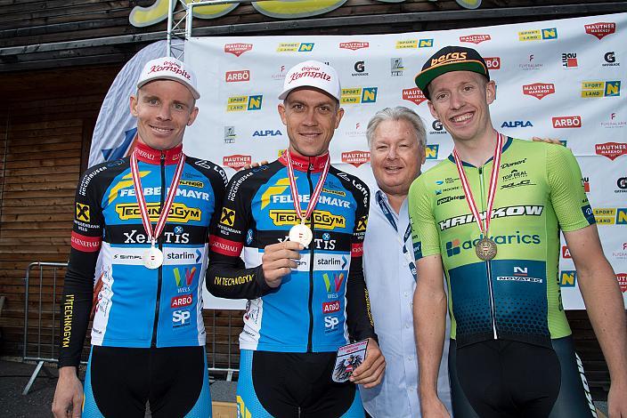 Podest Berg MS, 2. Platz Daniel Lehner (AUT, Team Felbermayr Simplon Wels), Sieger Riccardo Zoidl (AUT, Team Felbermayr Simplon Wels), 3. Platz Rainer Kepplinger (AUT, Hrinkow Advarics Cycleang Team),  Hochkar, NÖ, Österreichsen Meisterschaft Berg, ÖRV RadLiga, Radsport, Radliga, ÖRV, Herren Elite, 