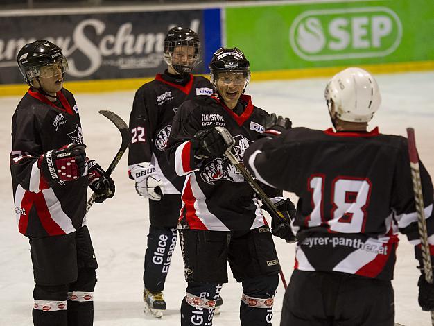 Die Steyrer feiern einen Treffer, Dr. Wilfried Wetzel und Salat, Steyr, Traunsee Sharks Gmunden vs ATSE Steyr