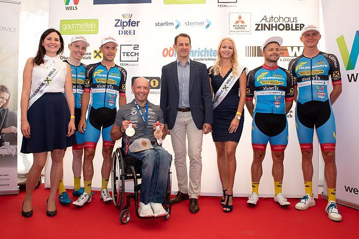 Daniel Lehner (AUT, Team Felbermayr Simplon Wels), Riccardo Zoidl (AUT, Team Felbermayr Simplon Wels), Walter Ablinger Paralympische Spiele Medaillengewinner Tokyo 2020, Daniel Federspiel (AUT, Team Felbermayr Simplon Wels), Moran Vermeulen (AUT, Team Felbermayr Simplon Wels), Innenstadtkriterium Wels, Radsport, Kriterium