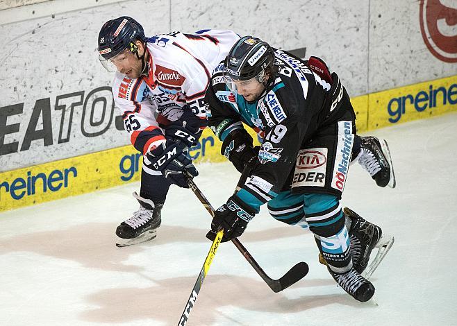 Joel Broda (EHC Liwest Black Wings Linz), Harri Tikkanen (KHL Medvescak Zagreb)  EHC Liwest Black Wings Linz vs KHL Medvescak Zagreb, 4. Viertelfinale