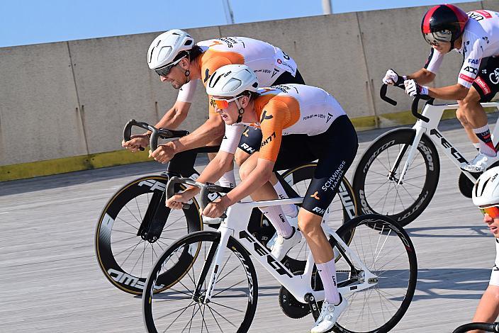 Maximilian Schmidbauer (AUT, Schwingshandl Intralogistics). Paul Buschek (AUT, Schwingshandl Intralogistics), Heimo Fugger (AUT, UAE Team Emirates - Gen Z), Herren Elite, U23, Bahn Staatsmeisterschaft Punkterennen