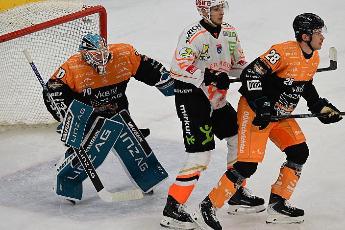 Tormann Dylan Wells (Steinbach Black Wings Linz), Philipp Wimmer (Steinbach Black Wings Linz)7. Runde ICE, Steinbach Black Wings Linz vs Moser Medical Graz 99ers, Linz AG Eisarena 