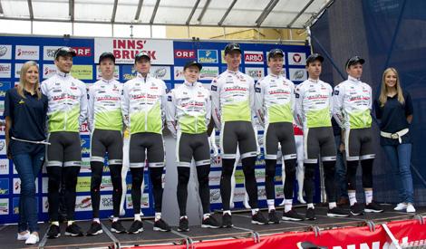 Das Team Vorarlberg am Start zu Ö-Tour. Innsbruck 
Das Team Vorarlberg am Start zu Ã–-Tour. Innsbruck 