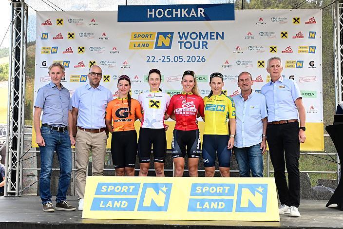 Die Trikotgewinner mit Florian König (ÖRV Generalsekretär), Olga Wankiewicz (POL, MAT Atom Deweloper Wroclaw), Leni Burger (GER, Deutschland), Leila Gschwendtner (AUT, Smurfit Westrock Cycling Team), Lea Fuchs (SUI, Spar CTO Woman), Ybbsitz - Hochkar, Sportland NÖ women tour