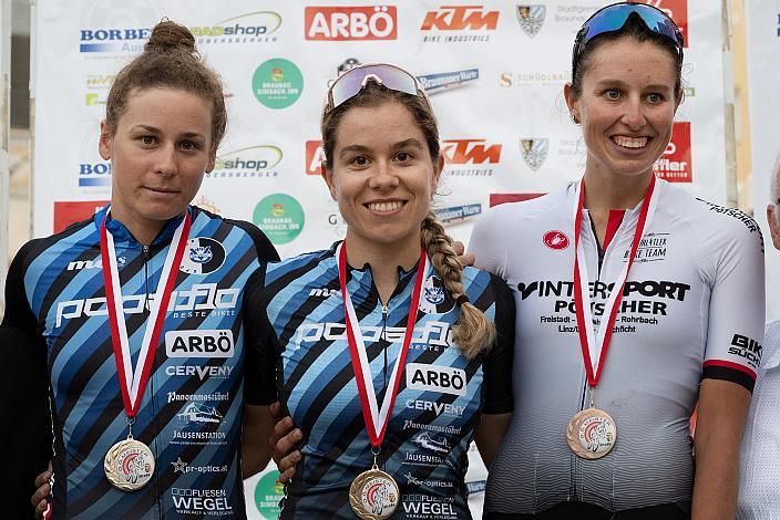 Landesmeisterschaft Oberösterreich 2. Platz Romana Slavinec, Siegerin Laura Rumpl (AUT, RC ARBÖ SK Voest), 3. Platz Sabina Stadler (AUT, Mühl4tler Bike Team), Braunau, Kriterium, ÖRV RadLiga, Radsport, Radliga, ÖRV, Damen Elite, 
