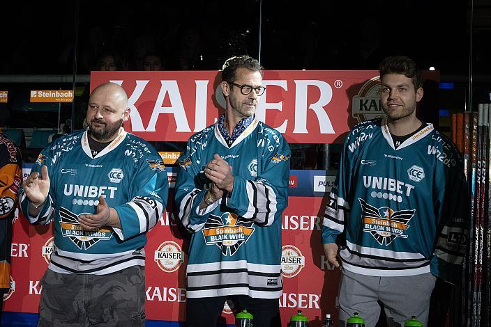 Pavel Nestak, Bernd Damm, Daniel Mitterdorfer, Steinbach Black Wings Linz vs EC ID Wärmepumpen VSV, 47. Runde, Retro Night, ICE Hockey League, Steinbach Black Wings Linz, Linz AG Eisarena 