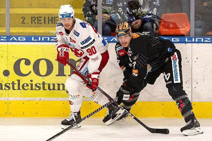 Brian Lebler (Steinbach Black Wings Linz), Matthew Fraser (EC KAC) Steinbach Black Wings Linz vs EC KAC, 8. Runde ICE Hockey League, Steinbach Black Wings Linz, Linz AG Eisarena 