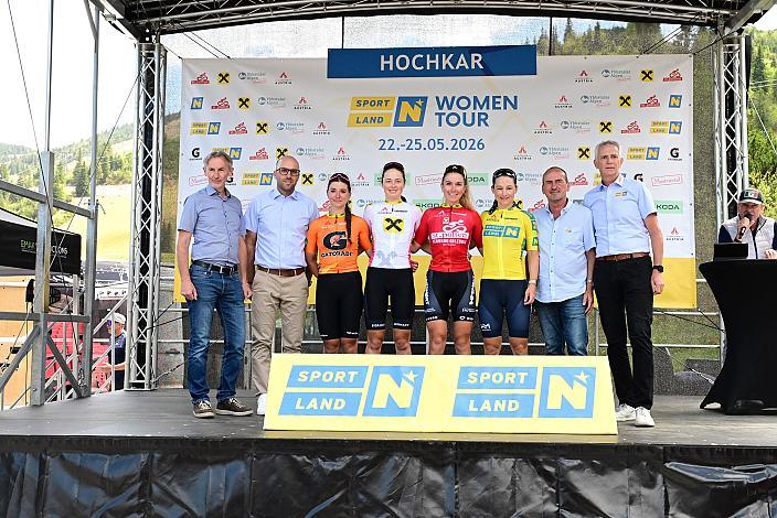 Die Trikotgewinner mit Florian König (ÖRV Generalsekretär), Olga Wankiewicz (POL, MAT Atom Deweloper Wroclaw), Leni Burger (GER, Deutschland), Leila Gschwendtner (AUT, Smurfit Westrock Cycling Team), Lea Fuchs (SUI, Spar CTO Woman), Ybbsitz - Hochkar, Sportland NÖ women tour