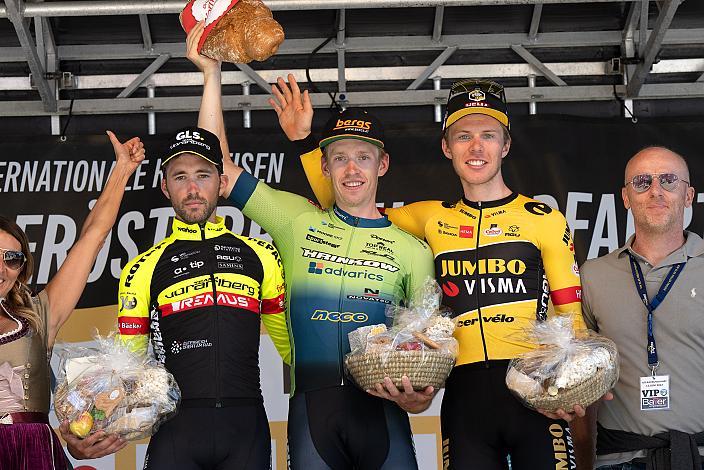 Siegerpodest Etappe, 2. Platz Alexis Guerin (FRA, Team Vorarlberg), Sieger Rainer Kepplinger (AUT, Hrinkow Advarics), 3. Platz Johannes Staune-Mittet (NOR, Team Jumbo-Visma)  St.Florian, Asten - Resort Hinterstoder, Höss, Int. Raiffeisen Oberösterreich Rundfahrt UCI Kat. 2.2
