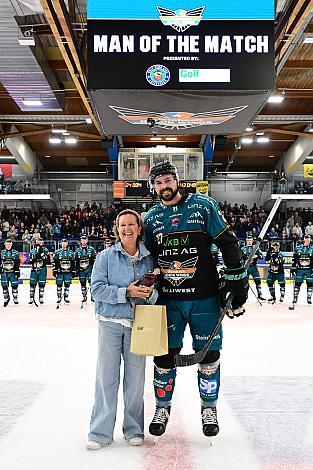 Spieler des Abends Shawn St.Amant (Steinbach Black Wings Linz) 3. Runde ICE, Steinbach Black Wings Linz vs Olimpija Ljubljana, Linz AG Eisarena 