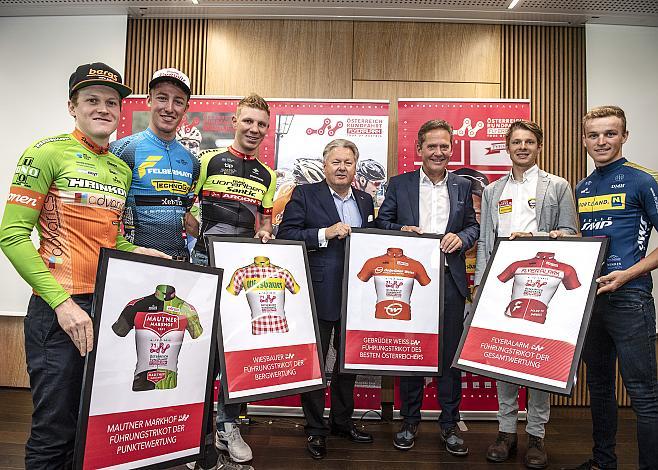 v.l.  Dominik Hrinkow (AUT, Hrinkow Advarics Cycleang Team), Florian Kierner (Team Felbermayr Simplon Wels), Daniel Geismayr (AUT, Team Vorarlberg), Dir. Harald Mayer, (Ã–RV PrÃ¤sident), Franz Steinberger (Ã–-Tour Direktor), Sebastian SchÃ¶nberger (AUT, Neri Sottoli - Selle Italia - KTM), Thomas Umhaller (AUT, SPORT.LAND. NiederÃ¶sterreich Selle SMP - St. Rich), Ã–sterreich Rundfahrt