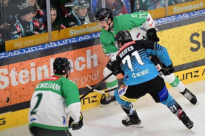 Tim Geifes (Steinbach Black Wings Linz), Maks Bukovec (HK Olimpija Ljubljana),  49. Runde ICE, Steinbach Black Wings Linz vs Olimpija Ljubljana, Linz AG Eisarena 