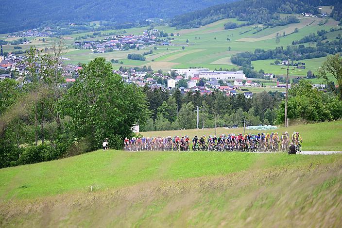 Das Peloton auf der 2. Etappe unterwegs von , Wels nach Aigen - Schlägl, 14. Int. Raiffeisen OÖ-Radrundfahrt UCI Kat. 2.2