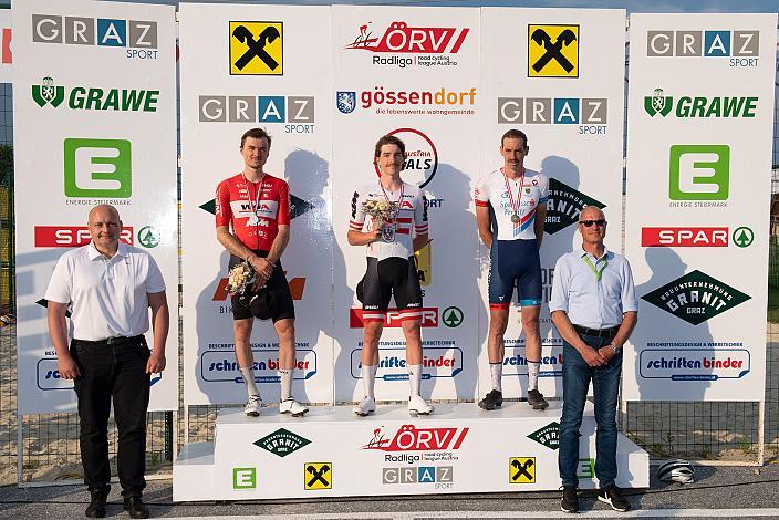 Podest. v.l. 2. Daniel Auer (AUT, WSA KTM Graz), Meister Kriterium Valentin Götzinger (AUT, WSA KTM Graz), 3. Andreas Graf (AUT, ARBÖ RC Sparkasse Pernitz), Herren Elite, GP Gössendorf- ÖRV Radliga ÖM Kriterium
