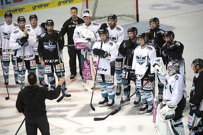 Head-Coach Troy Ward (EHC Liwest Black Wings Linz) und das Team 2018/2019, EHC Liwest Black Wings Linz